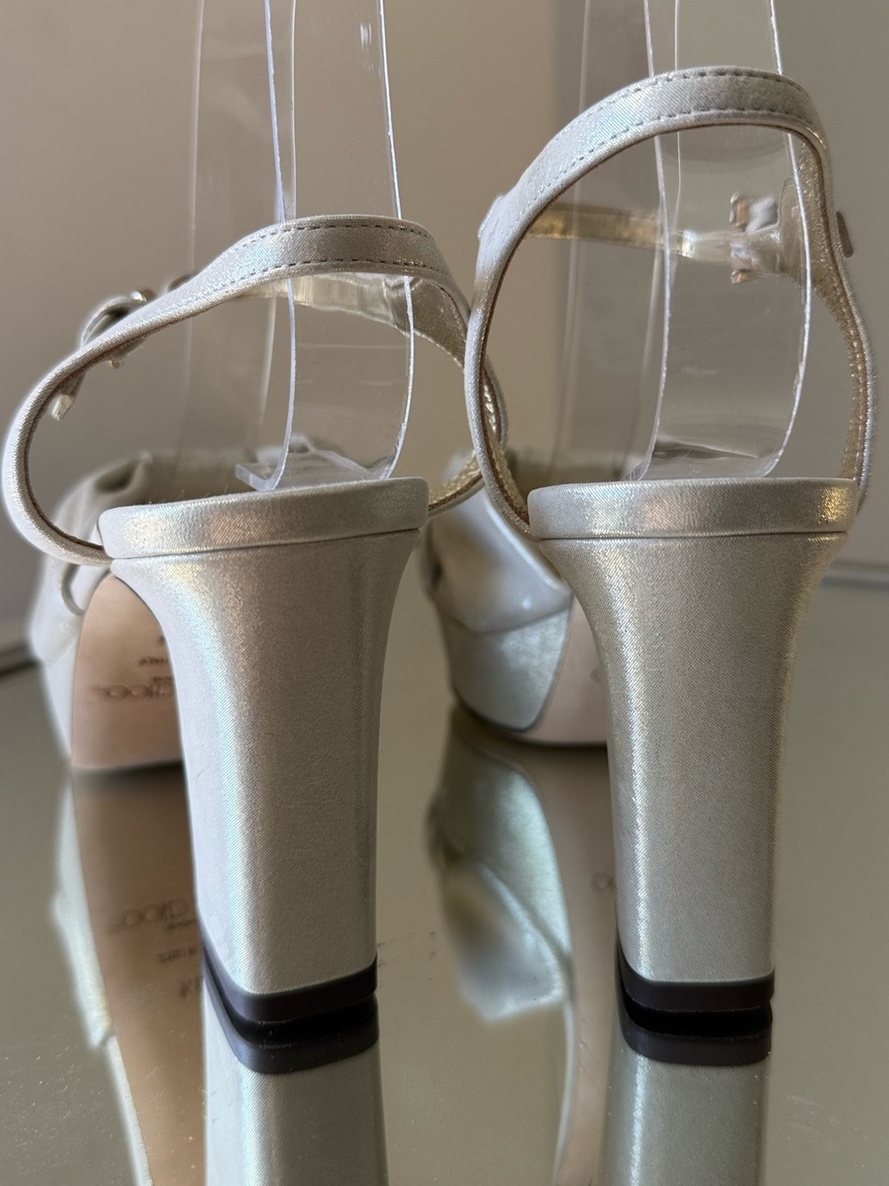 Like new Jimmy Choo Women’s Heloise 80 Shimmer Suede Platform Sandals $1,050 - Picture 13 of 16
